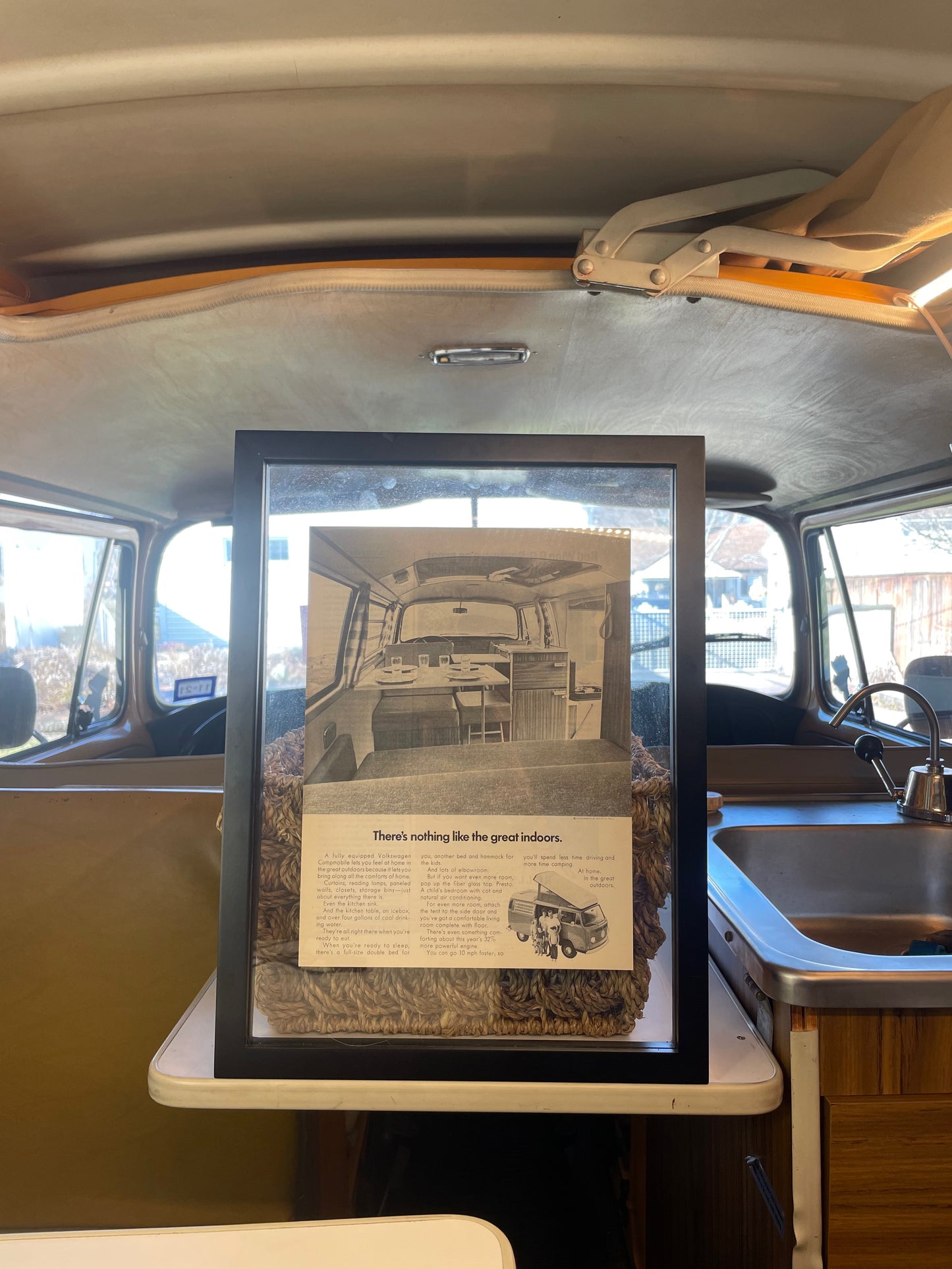 Vintage 1972 VW Volkswagen Campmobile Van Print Ad - Framed