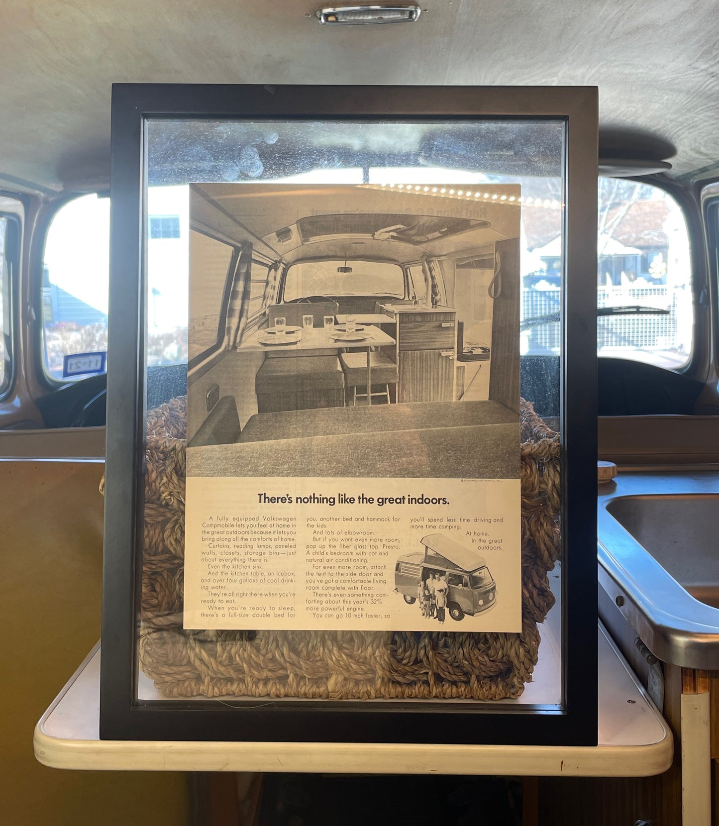 Vintage 1972 VW Volkswagen Campmobile Van Print Ad - Framed