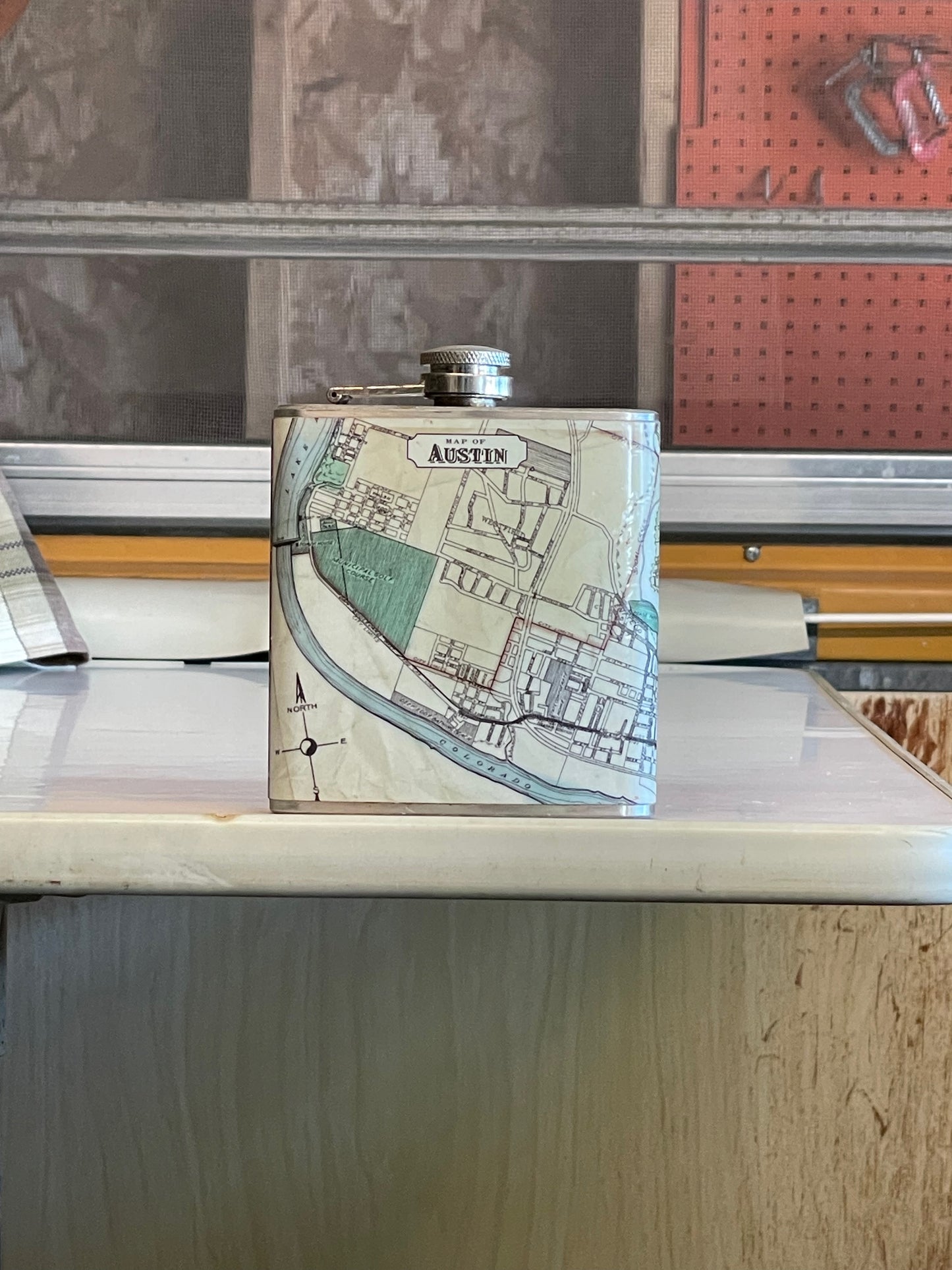 Flask with Vintage Map of Austin, TX